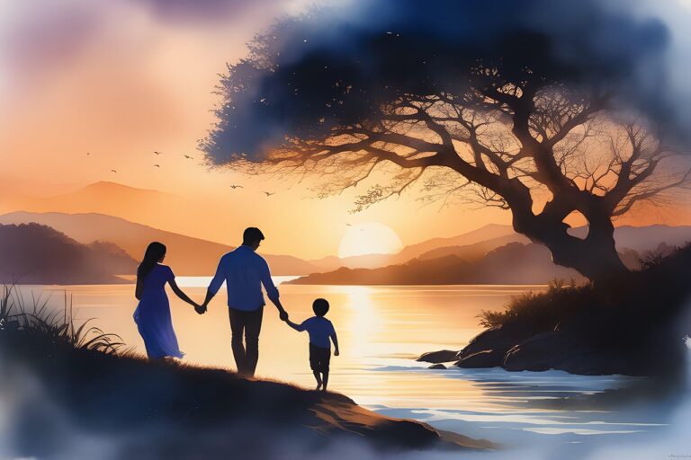 ai generated, parenthood, parenting, lake, nature, sunset, family, motherhood, fatherhood, new parents, childcare, raising kids, family time, parenting journey, parenting goals, parenting community